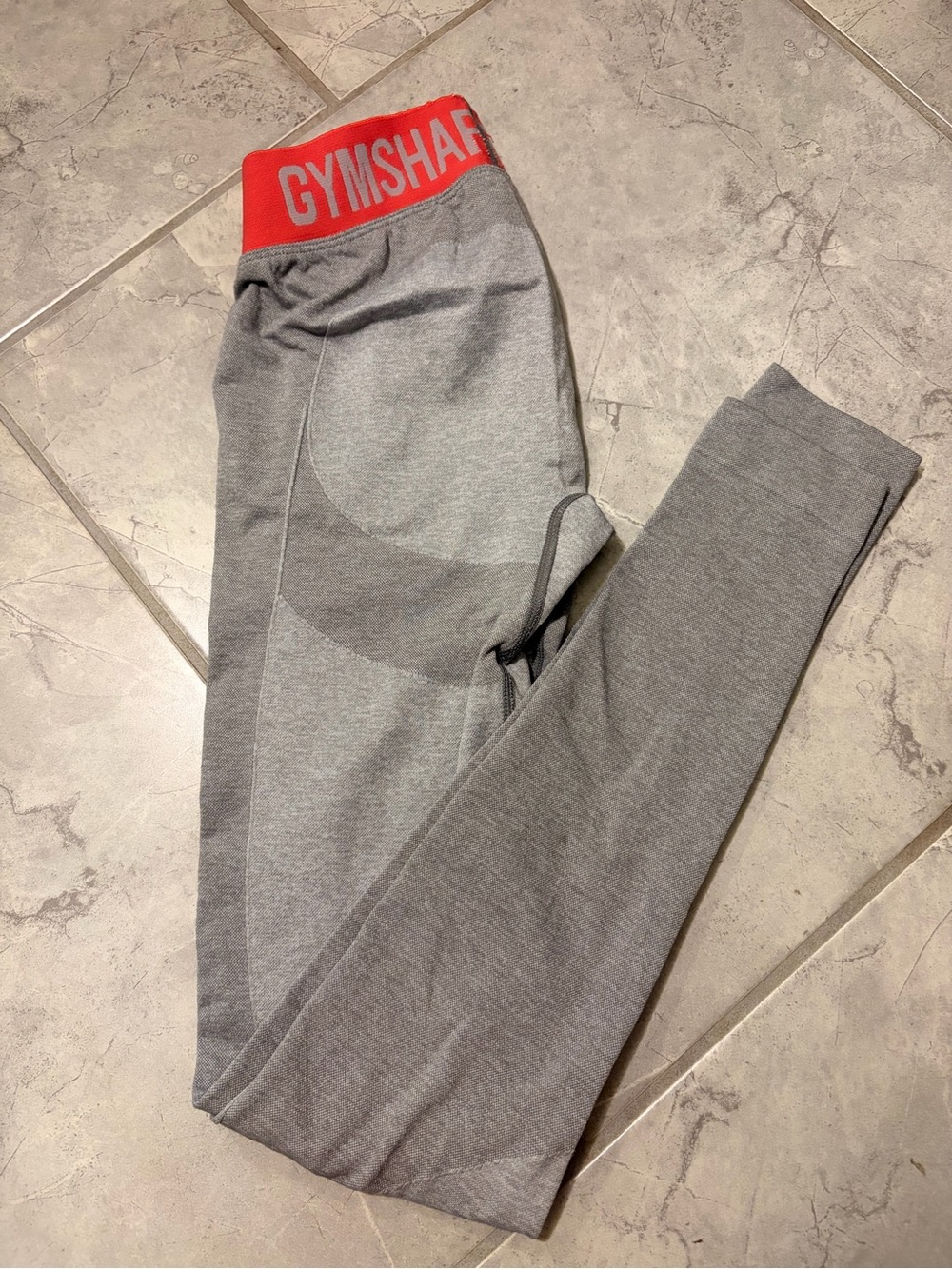 Gymshark Grey Flex Leggings with Pink Branded Waistband